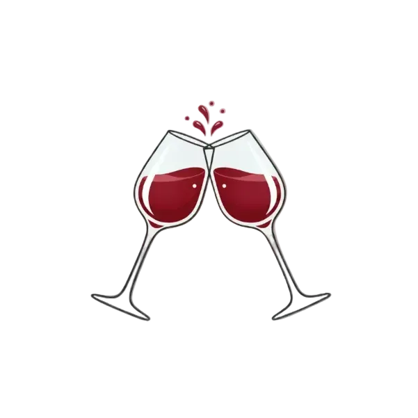 Two wine glasses filled with red wine clinking together on a white background